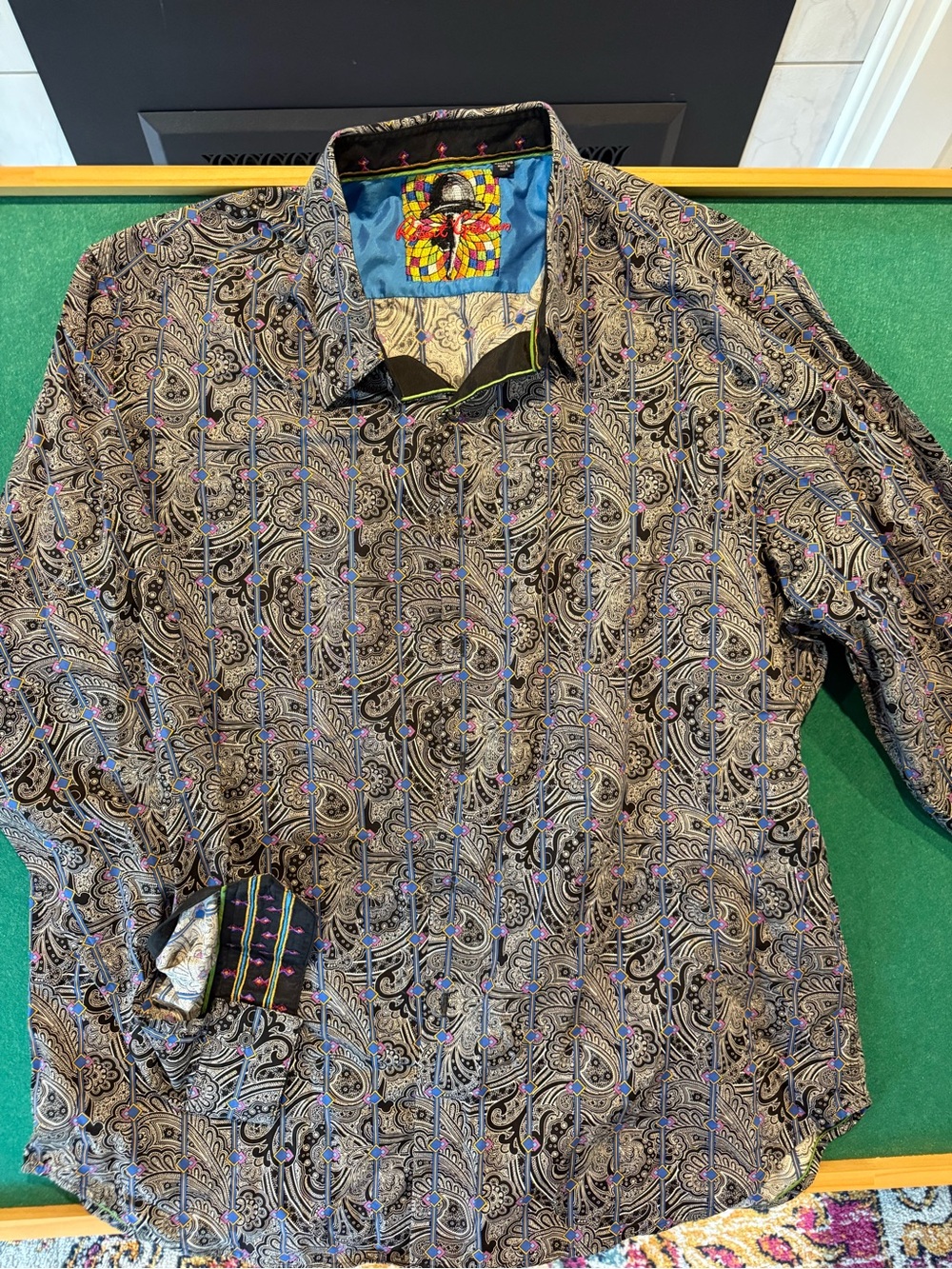 Robert Graham Black and Gray Paisley Button-Down Shirt with Purple Accents